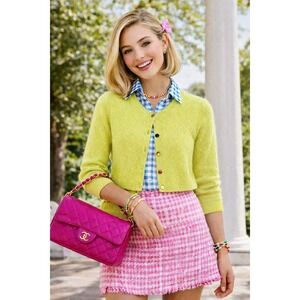 Boden Womens 100% Cashmere Cropped Cardigan Lime Green Multi Button K0012 XS